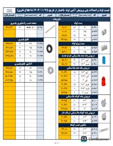 لیست قیمت لوله و اتصالات آذین